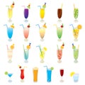 Vector set of realistic, colorful cocktails, fruit juices, alcohol drinks and Mojito cocktails, isolated Royalty Free Stock Photo