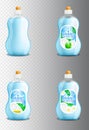 Vector set of realistic dishwashing liquid product icons on transparent background. Plastic bottle label design