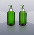 Vector set. Realistic, green, transparent bottles with soap pump Royalty Free Stock Photo