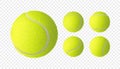 Vector set of realistic tennis balls isolated on checkered background