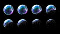 Vector set of realistic transparent colorful soap bubbles in stages of the explosion and deformation. Water spheres with