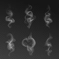 Vector set of realistic transparent smoke effects - cigarette sm Royalty Free Stock Photo