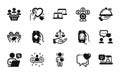 Vector set of Recruitment, Restaurant food and Hold heart icons simple set. Vector