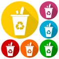 Vector Set Recycle Bins for Trash and Garbage icons set with long shadow Royalty Free Stock Photo