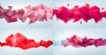 Vector set of red abstract facet, low poly geometric triangle background. 3d crystal colorful shapes, banners Royalty Free Stock Photo