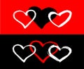 Vector set of red, black and white hearts shape. Hand drawn heart frames and stamps. Grange brush painting banner for Valentine`s