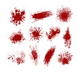 Vector set of red blood spots isolated on white background.