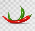 Vector Set of Red and Green Hot Chili Pepper Isolated on Transparent Background