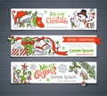 Vector set of red, green and white Christmas horizontal banners. Royalty Free Stock Photo