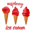 Vector Set of red ice cream with of different shapes in a cup on transparent background lettering hand made text Royalty Free Stock Photo