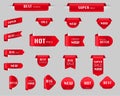 Vector set of red labels and tags ribbons stickers creative design,