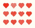 Vector set of red pattern hearts. Royalty Free Stock Photo