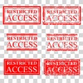 Set red rubber stamp effect restricted access at transparent effect background Royalty Free Stock Photo