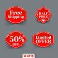 Vector Set of Red Sale Paper Retro Labels. Royalty Free Stock Photo