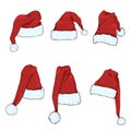 Vector Set of Red Santa Claus Hats. Royalty Free Stock Photo