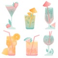 Vector set of refreshing mixed summer cocktails.