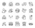 Vector set of Refrigerator, Loan percent and Throw hats line icons set. Vector