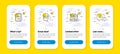 Vector set of Reject checklist, Approved app and Pre-order food line icons set. Vector