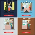 Vector set of restaurant people square posters in flat style