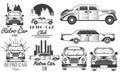 Vector set of retro car club logos, banners, badges, labels or emblems and templates. Isolated monochrome illustration Royalty Free Stock Photo