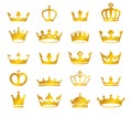 Vector set of retro golden crowns on black background Royalty Free Stock Photo