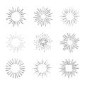 Vector Set of Retro Rays,Shining, Black Outline Drawings, Vintage Sketch Design Elements Collection. Royalty Free Stock Photo