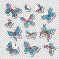 Vector set of retro sticky labels with butterflies.