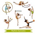 Vector set of rhythmic gymnastics. Cartoon girl