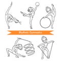 Vector set of rhythmic gymnastics. Cartoon girls Royalty Free Stock Photo