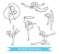 Vector set of rhythmic gymnastics. Cartoon girls Royalty Free Stock Photo