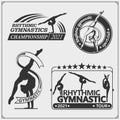Vector set of rhythmic gymnastics silhouettes. Female silhouettes of gymnasts. Sport icons, sport logos. Royalty Free Stock Photo