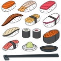 Vector set of rice with raw fish sushi Royalty Free Stock Photo