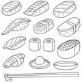 Vector set of rice with raw fish sushi Royalty Free Stock Photo