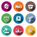 Vector Set of Road Patrol Police Icons. Cop, Car, CCTV, Sign, Parking, Violation, Fine, Evacuation, Payment.