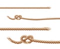 Vector set of ropes, jute or hemp twisted cords