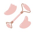 Vector set of rose quartz face roller and gua sha Royalty Free Stock Photo