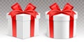 Vector set of round and square shape gift boxes with red ribbons, isolated on transparent background Royalty Free Stock Photo