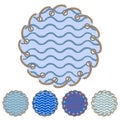 Vector set of round stickers and labels with sea waves