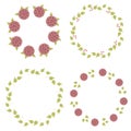 Vector set of round wreaths with flowers, herbs, leaves, branches and flowering plants. Isolated on white background