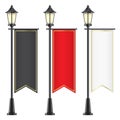 Vector set of royal flags, hanging on lamposts.