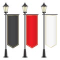 Vector set of royal flags, hanging on lamposts.