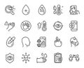 Vector set of Rubber gloves, Eco food and Do not touch line icons set. Vector