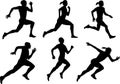 Vector set of running people. Silhouette
