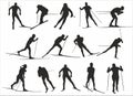 Vector set of running skiers.