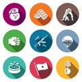 Vector Set of Russia Airborne troops Icons. Soldier, Beret, Bricks, Workout, Punch, Weapon, Landing, Fountain, Flag