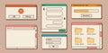 Vector set of 90s old computer user interface elements. Nostalgic retro operation system, vintage aesthetic dialog