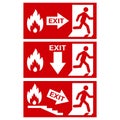 VECTOR. Set of safety signs. Exit sign. Emergency fire exit door and exit door. The icons with a white sign on a green / red backg Royalty Free Stock Photo
