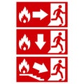 VECTOR. Set of safety signs. Exit sign. Emergency fire exit door and exit door. The icons with a white sign on a green / red backg Royalty Free Stock Photo