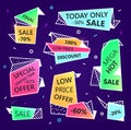 Vector set of sale origami outline banners with textures. Low price offer, mega hot