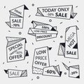 Vector set of sale origami outline banners with textures.